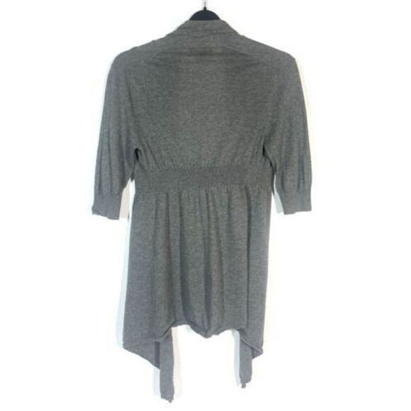 EXPRESS Open Front Gray Cardigan Sweater Elbow Sleeves Rolled Hem Women XS Light - Picture 2 of 3